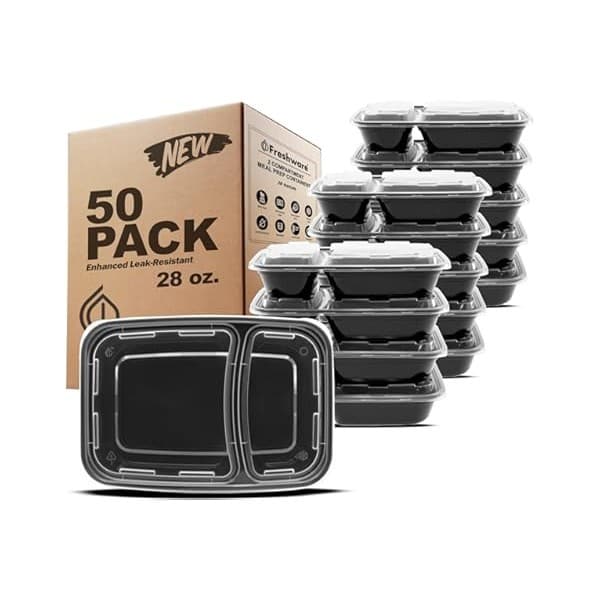 Toddler-Approved Amazon Find: Freshware Meal Prep Containers [50 Pack] 2 Compartment with Lids, Food Storage Containers, Bento Box, BPA Free, Stackable, Microwave/Dishwasher/Freezer Safe (28 oz)