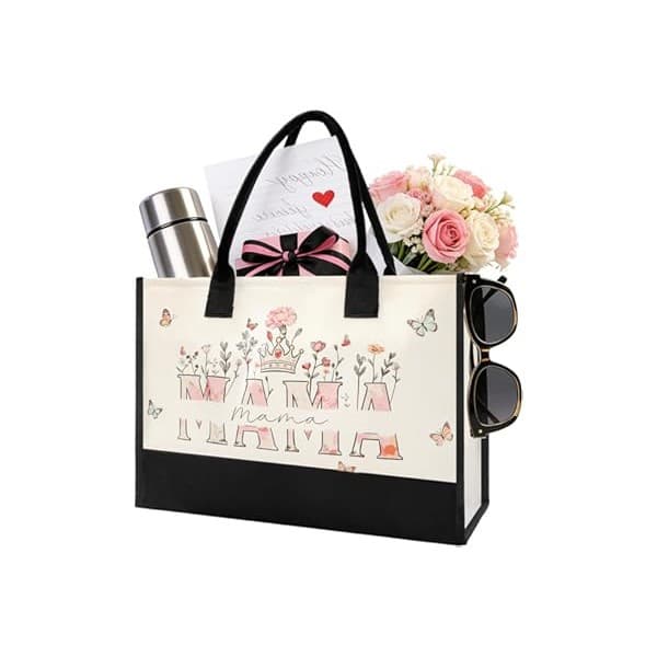 Best Amazon Buy Under: DFPDFP Mothers Day Gifts for Mom from Son Daughter- Large Canvas Tote Bag for Women New Mom Gifts, Floral Print Beach Bag Mama Gift for Mother's Day Birthday