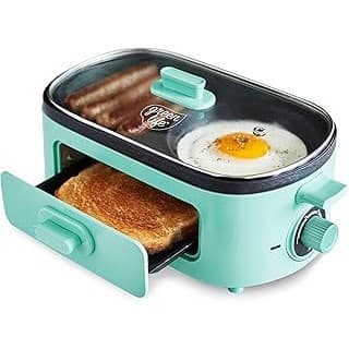 Hidden Gem Find: GreenLife 3-in-1 Breakfast Maker Station, Healthy Ceramic Nonstick Dual Griddles for Eggs Meat Sausage Bacon Pancakes and Breakfast Sandwiches, 2 Slice Toast Drawer, Easy-to-use Timer, Turquoise