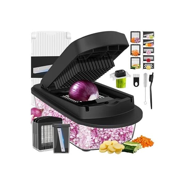 Is It Worth Buying: 8 Blade All-in-1 Vegetable Chopper Mandoline Slicer with Container, Food Chopper, Onion Chopper, Veggie Cutter for Salad, Kitchen Gadgets Accessories Essentials, Black
