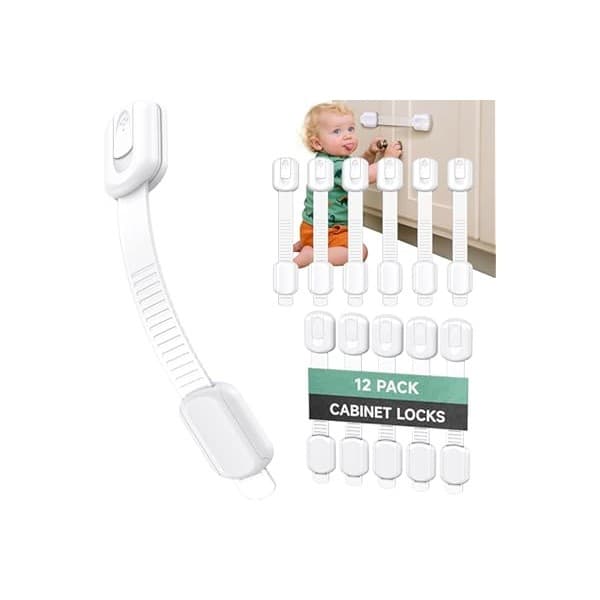 Limited Time Deal: Infinno 12 Pack Cabinet Locks Baby Proofing Heavy Duty - Child Safety Cabinet Locks for Drawers, Cupboards & Fridge – No Drill 3M Adhesive Locks for Pets - Toddler Safety Latches