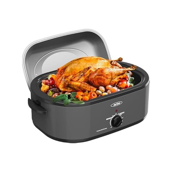 Mom's Pick of the Week: 22-Quart Electric Roaster Oven with Removable Pan and Self-Basting Lid, Perfect for Turkey Roasting with Temperature Control from 150 to 450°F and Cool-Touch Handles，Grey