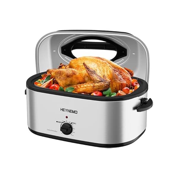 Best Amazon Buy Under: 26 Quart Electric Roaster Oven with Visible & Self-Basting Lid, Large Turkey Roaster with Defrost Warm Function, Adjustable Temperature, Removable Pan Rack, Stainless Steel, Silver
