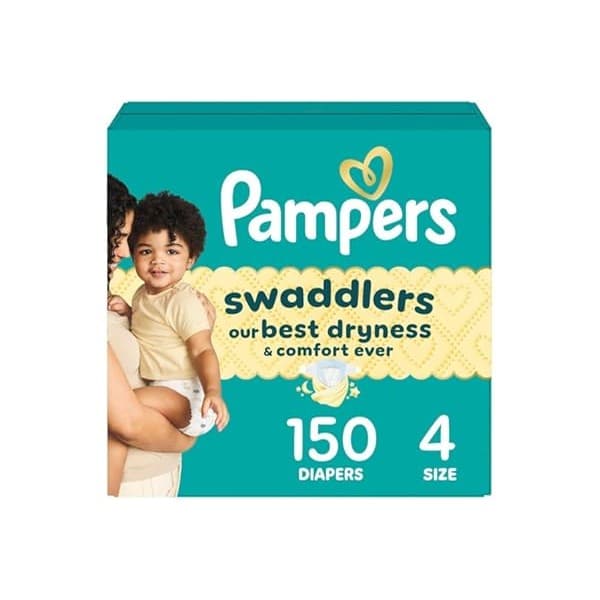 Amazon's Choice: Pampers Swaddlers Diapers, Size 4 (15-34 lbs), 150 Count, Absorbent, Keeps Baby Dry and Comfortable, Skin Safe Disposable Baby Diaper (Packaging May Vary)