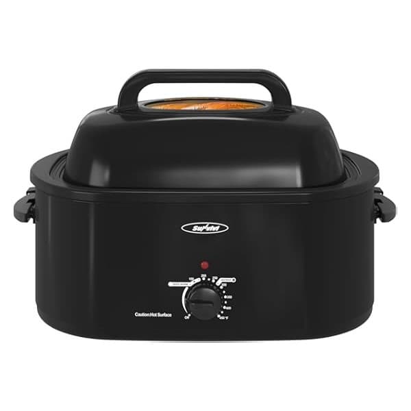 Price Drop: Sunvivi Roaster Oven, Electric Roaster Oven with Viewing Lid, 28lb 24-Quart Turkey Roaster with Unique Defrost/Warm Function, Large Roaster with Removable Pan & Rack, Stainless Steel, Black