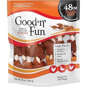 Is It Worth Buying: Good ‘n’ Fun Triple Flavor Kabobs Chews for All Dogs, 48 Ounces, Treat Your Dog to Chews Made from Beef Hide, Real Chicken, Pork Hide, Duck and Chicken Liver