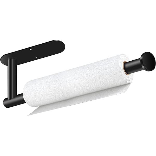 Budget Find You Need: Paper Towel Holder, Self Adhesive or Drilling Paper Towel Holder Under Cabinet, Stainless Steel Black Paper Towel Holders Wall Mount for Kitchen, Bathroom, Sink, Pantry, Fridge