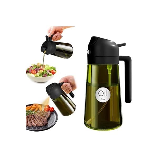Kitchen Hack Alert: YARRAMATE 16oz/470ml Light-Blocking Dark Oil Sprayer for Cooking, 2 in 1 Olive Oil Dispenser Bottle for Kitchen, Premium Dark Green Glass Oil Bottle, Food-Grade Oil Mister for Air Fryer, BBQ (Black)