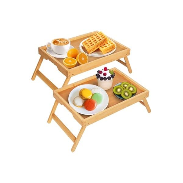 Limited Time Deal: Artmeer Bed Tray Table with Folding Legs,Bamboo Breakfast in Bed for TV Table, Laptop Computer Tray,Eating,Snack Tray Beige 2 Pack(Beige)