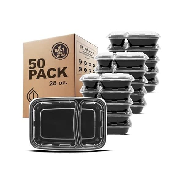 Amazon Deal Alert: Freshware Meal Prep Containers [50 Count ] 2 Compartment with Lids, Food Storage Containers, Bento Box, BPA Free, Stackable, Microwave/Dishwasher/Freezer Safe (28 oz)