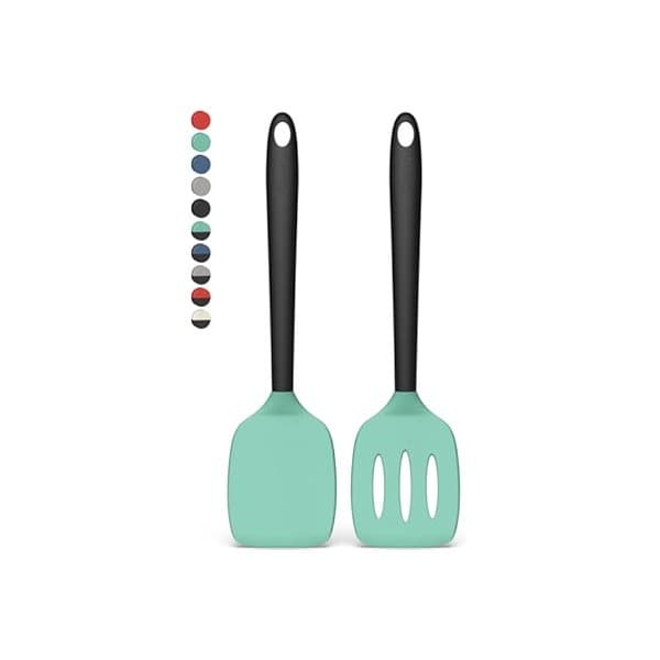 Upgrade Your Life With This: Coukre 2 Pack Silicone Spatula Set, High Heat Resistant, BPA Free Kitchen Spatula, Solid & Slotted Turner for Non-Stick Pans, Sautéing, and Flipping (2, AquaGreen)