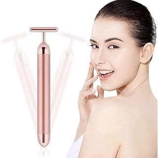 This Solves the Problem: Beauty Bar 24k Golden Pulse Facial Massager, GOODYBUY T-Shape Electric Sign Face Massage Tools for Sensitive Skin Face Pull Tight Firming Lift