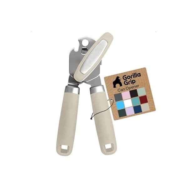 Best Amazon Buy Under: GORILLA GRIP Heavy Duty Stainless Steel Smooth Edge Manual Can Opener and Bottle Openers, Soft Comfortable Handle, Oversized Handheld Turn Knob, US Designed Multifunctional Kitchen Tool, Almond