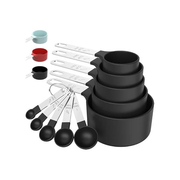 Limited Time Deal: TILUCK Measuring Cups & Spoons Set, Stackable Cups and Spoons, Nesting Measure Cups with Stainless Steel Handle, Kitchen Gadgets for Cooking & Baking (Black)