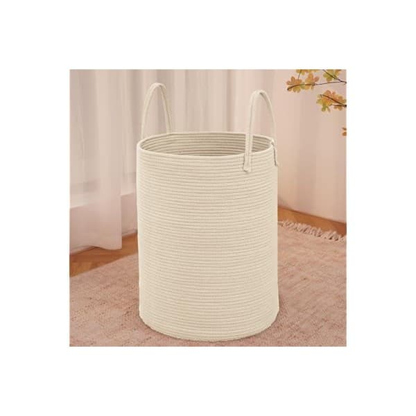 New Mom Must-Have: JMvicyroam Large Woven Laundry Basket Hamper,60L Cotton Rope Storage Bin for Blankets,Toys and Clothes,Decorative Tall Nursery Hamper for Living Room,Baby Nursery,Bathroom and Bedroom,Beige
