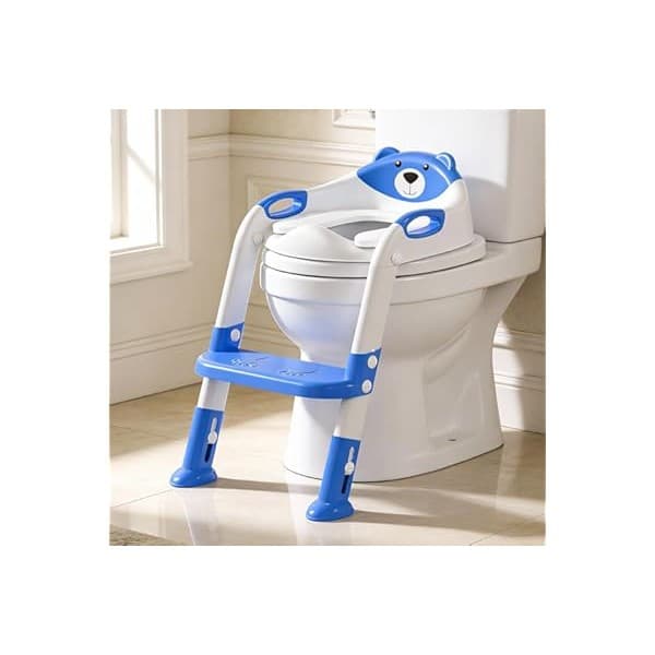Baby Shower Gift Idea: Potty Training Seat ，SKYROKU Potty Training Toilet with Step Stool Ladder, for Kids Boys Girls Toddlers - Comfortable Safe Potty Seat with Anti-Slip Pads Ladder (8838-DarkBlue)