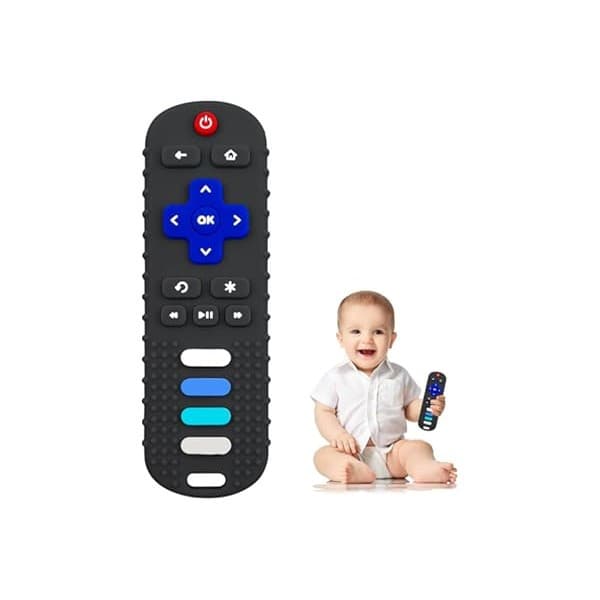 Kitchen Hack Alert: ROBBEAR Baby Teething Toys, Food Grade Silicone Teether for Babies 3 6 12 18 Months, TV Remote Shape Toddlers Chew Toys, Freezer BPA Free (Black RC)