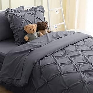 Trending on Amazon: JOLLYVOGUE Dark Grey Bed in a Bag Comforter Set for Bedroom, Pintuck Twin Size Comforter Sets 5 Pieces, Beddding Sets with Comforter, Sheets,Ruffled Shams & Pillowcases