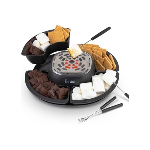 Amazon's Choice: Kusini Smores Maker Tabletop Indoor - Flameless Electric Marshmallow Roaster – 4 Detachable Trays & 4 Roasting Forks – Gift Set & Date Night Idea. Movie Night Supplies & Housewarming Gift