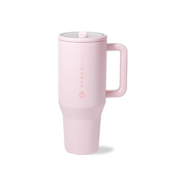 Upgrade Your Life With This: HydroJug Traveler - 32 oz Water Bottle with Handle & Flip Straw - Fits in Cup Holder, Leak Resistant Tumbler-Reusable Insulated Stainless Steel & Rubber Base - Gifts for Women & Men, Pink Sand