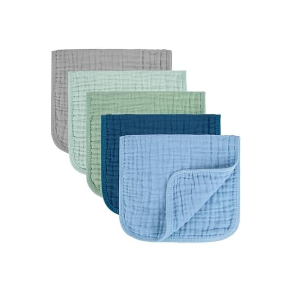New Mom Must-Have: MIGIOL Baby Burp Cloth 100% Cotton Newborn Cotton Muslin Burp Cloth 10x20 inches (Blue & Green 5 Pieces)
