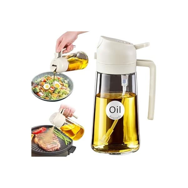 This Solves the Problem: YARRAMATE 16oz/470ml Glass Olive Oil Sprayer for Cooking with Stickers, 2 in 1 Oil Dispenser for Kitchen Gadgets, Food Grade Premium Spray Bottle for Salad, Frying, BBQ (Creamy White)
