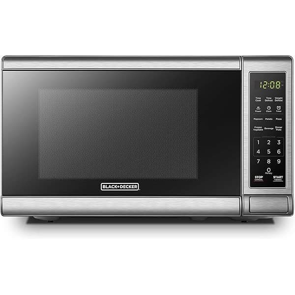Amazon's Choice: BLACK+DECKER EM720CB7 Digital Microwave Oven with Turntable Push-Button Door, Child Safety Lock, 700W, Stainless Steel, 0.7 Cu.ft