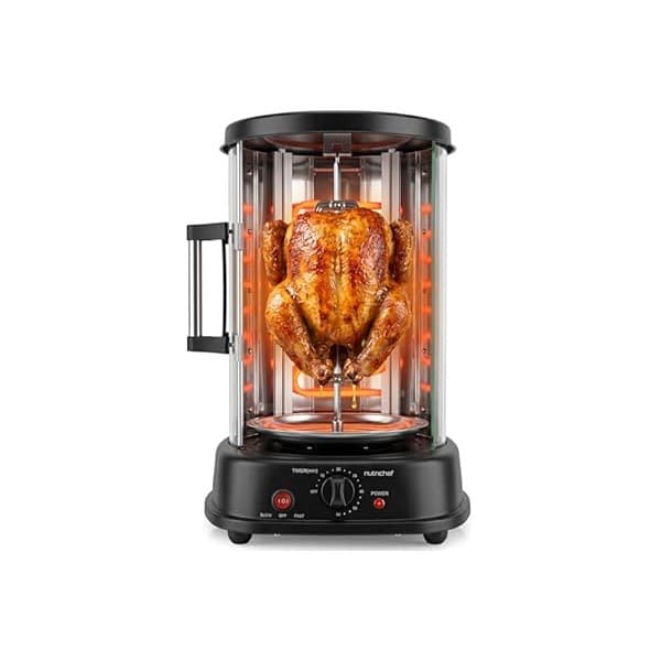 Baby Shower Gift Idea: NutriChef Countertop Vertical Rotating Oven - Rotisserie Shawarma Machine, Kebob Machine, Stain & Heat Resistant Door & Energy Efficient, Includes Kebob Rack with 7 Skewers (PKRTVG34)