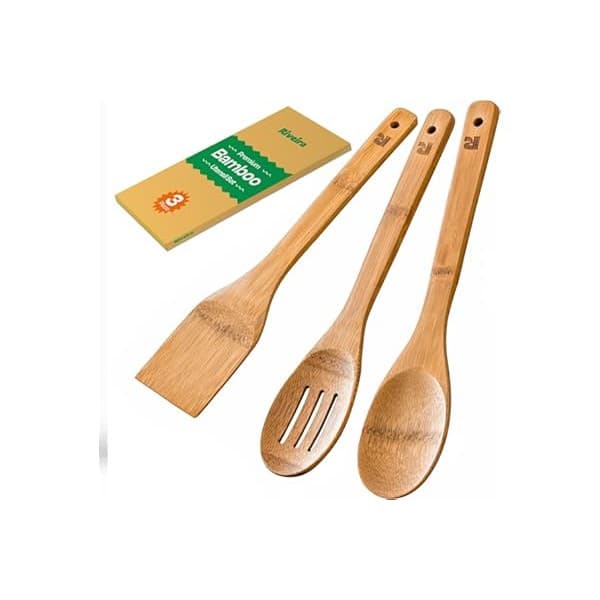 Pregnancy Hack: Riveira Dark Bamboo Wooden Spoons for Cooking 3-Piece, Apartment Essentials Wood Spatula Spoon Nonstick Kitchen Utensil Set Premium Quality Housewarming Gifts for Everyday Use