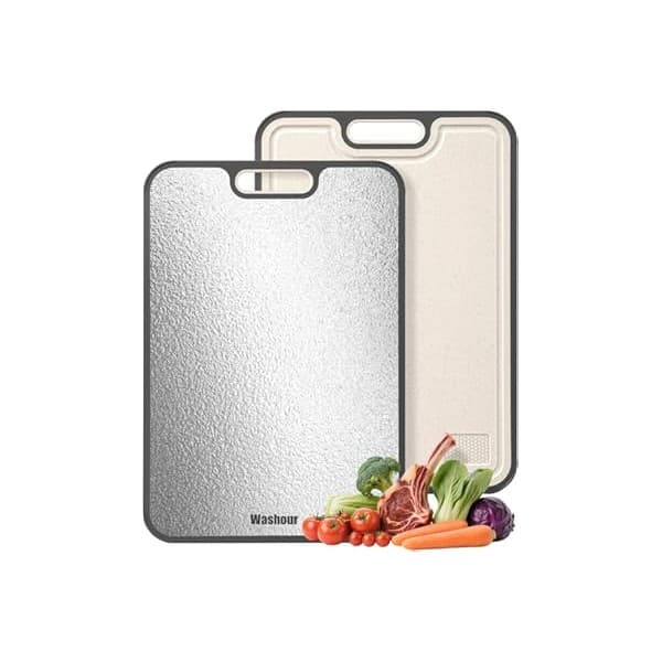 Mom's Pick of the Week: Washour Stainless Steel Cutting Boards for Kitchen, Non Toxic 2-in-1 Cutting Board Double Sided, Food Grade Chopping Boards for Fresh Meat Vegetable, Easy to Clean Large Size 16”×11”