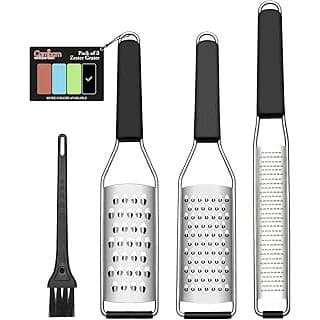 Baby Shower Gift Idea: Cambom Lemon Zester Grater Three-piece Suit - Heavy Duty Kitchen Tool for Parmesan Cheese, Ginger, Garlic, Nutmeg, Chocolate, Vegetables，Fruits，Stainless Steel Grater Dishwasher Safe Black