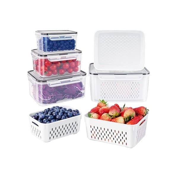 Back in Stock Alert: Freshmage Fruit Storage Containers for Fridge with Removable Colander, Airtight Food Storage Container, Dishwasher Safe Produce Saver for Refrigerator, Keep Berry Fruit Fresh Longer 4 pcs Small Clear