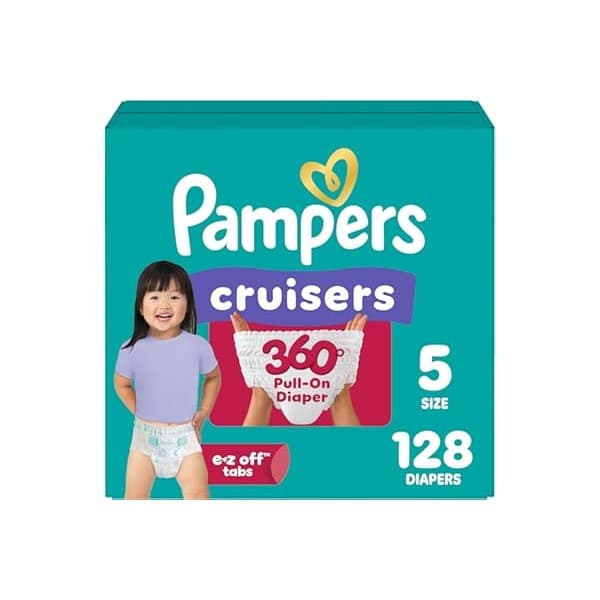 Pregnancy Hack: Pampers Diapers - Cruisers 360 - Size 5, 128 Count, Babyproof up to 100% Leakproof Pull-On Diaper