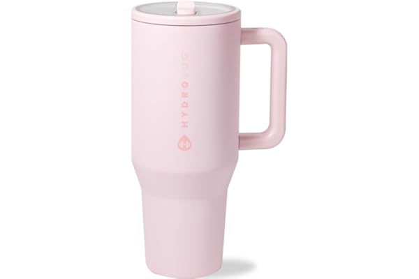 Upgrade Your Life With This: HydroJug Traveler - 32 oz Water Bottle with Handle & Flip Straw - Fits in Cup Holder, Leak Resistant Tumbler-Reusable Insulated Stainless Steel & Rubber Base - Gifts for Women & Men, Pink Sand