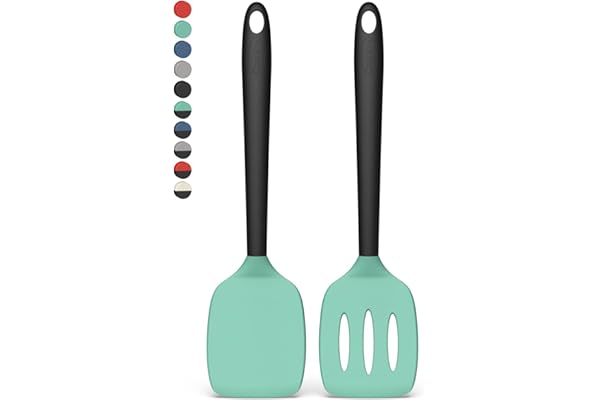 Upgrade Your Life With This: Coukre 2 Pack Silicone Spatula Set, High Heat Resistant, BPA Free Kitchen Spatula, Solid & Slotted Turner for Non-Stick Pans, Sautéing, and Flipping (2, AquaGreen)