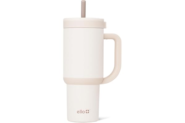 Ello Oasis 24 oz Tumbler with Handle & Retracting Straw | Reusable Insulated Stainless Steel Cup 100% Leakproof, Gifts for Teens Women Men | Keeps cold for 24 Hours, Cup Holder Friendly, Cream Tonal