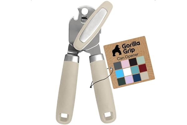 Best Amazon Buy Under: GORILLA GRIP Heavy Duty Stainless Steel Smooth Edge Manual Can Opener and Bottle Openers, Soft Comfortable Handle, Oversized Handheld Turn Knob, US Designed Multifunctional Kitchen Tool, Almond