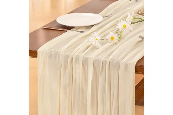 Price Drop: Socomi Beige Cheesecloth Table Runner Summer Boho Rustic Gauze 120 inch 10FT Cheese Cloth Sheer Runner for Wedding Party Baby Shower Birthday Home Decor Holiday Decorations