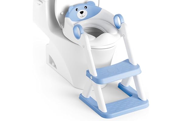 Perfect Gift Idea: Rabb 1st Potty Training Seat, Upgrade Toddler Toilet Seat for Kids Boys Girls, 2 in 1 Potty Training Toilet, Splash Guard Anti-Slip Pad Step Stool(Blue)