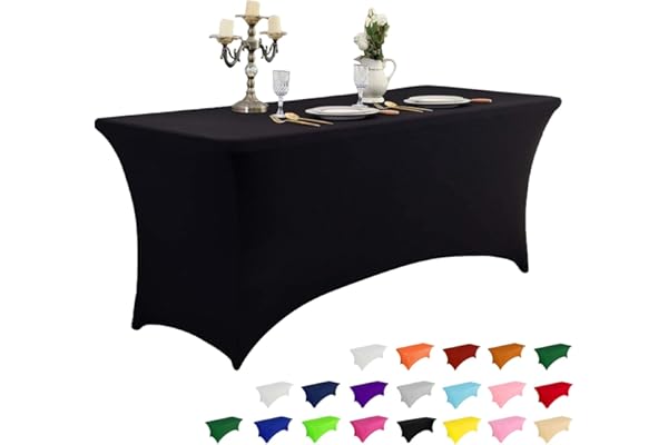 Baby Shower Gift Idea: IVAPUPU 4FT Spring Table Cloth for Rectangular Fitted Events Stretch Black Table Covers Washable Cover Spandex Tablecloth Protector for Party, Wedding, Cocktail, Banquet, Festival