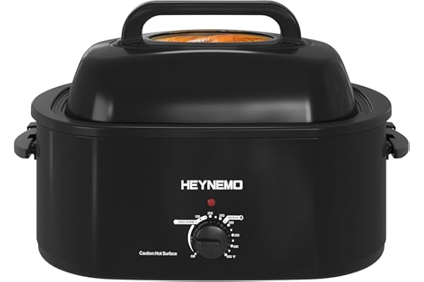 28 Quart Electric Roaster Oven with Visible & Self-Basting Lid, Large Turkey Roaster with Defrost Warm Function, Adjustable Temperature, Removable Pan Rack, Stainless Steel, Black