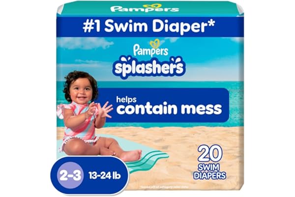Pampers Swim Diapers - Splashers - Size 2-3, 20 Count, Gap-Free Disposable Baby Swimming Pants