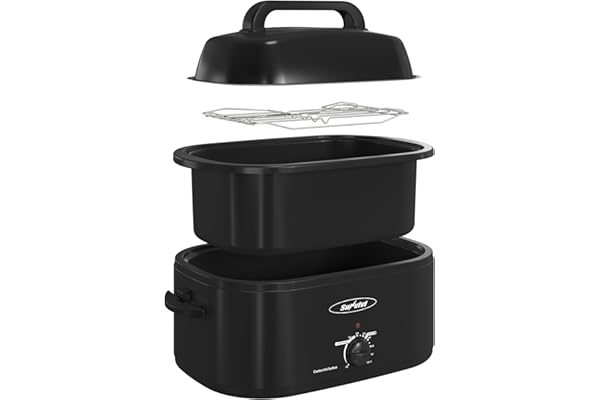 Best Amazon Buy Under: Sunvivi 28 Quart Electric Roaster Oven Turkey Roaster with Lid Electric Roasters with Removable Pan Large Roaster,Visible & Self-basting Lid, Fast Heating & Thaw/warming Setting,Black