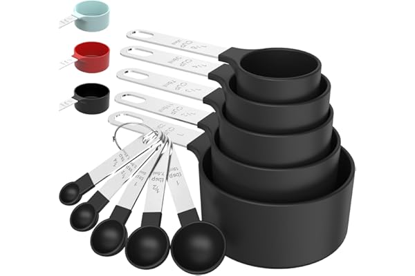 Limited Time Deal: TILUCK Measuring Cups & Spoons Set, Stackable Cups and Spoons, Nesting Measure Cups with Stainless Steel Handle, Kitchen Gadgets for Cooking & Baking (Black)