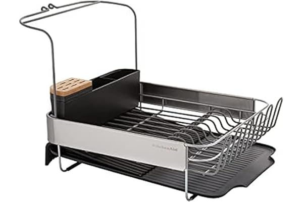 Kitchen Hack Alert: KitchenAid Full Size, Rust Resistant Expandable Dish Rack with Angled Self Draining Drainboard, 24-Inch, Black