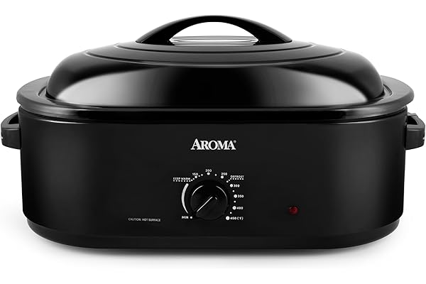 Perfect Gift Idea: AROMA 18Qt. Roaster Oven with Self-Basting Lid, Fits 22-lb. Turkey, Adjustable Temperature Settings, Keep Warm Setting, Black (ART-718B)