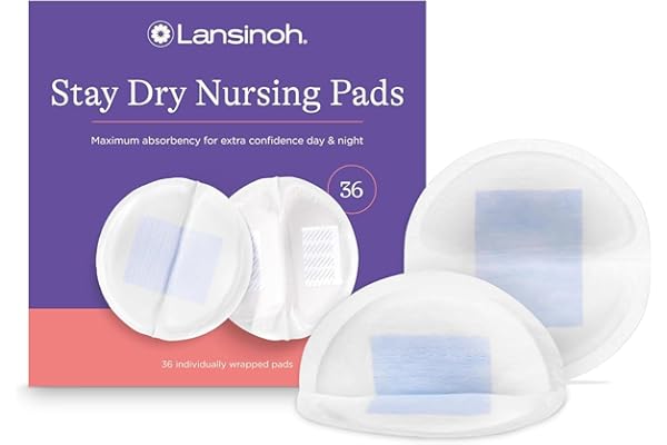 Lansinoh Stay Dry Disposable Nursing Pads, Soft and Super Absorbent Breast Pads, Breastfeeding Essentials for Moms, 36 Count