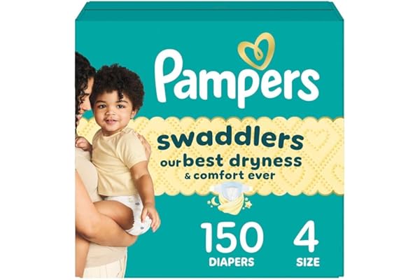 Amazon's Choice: Pampers Swaddlers Diapers, Size 4 (15-34 lbs), 150 Count, Absorbent, Keeps Baby Dry and Comfortable, Skin Safe Disposable Baby Diaper (Packaging May Vary)