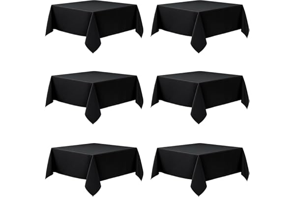Dailyset 6-Pack Black Tablecloths for Square Tables, 54 x 54 Inches, Stain-Resistant Polyester Fabric for 2 Foot Tables - Washable Table Covers for Weddings, Banquets, Birthday Parties, Events
