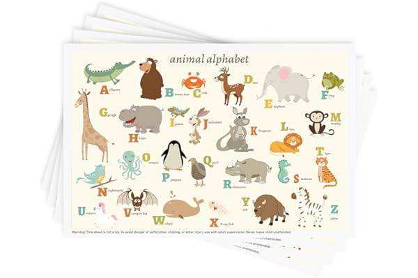 Trending on Amazon: Babebay Disposable Stick-on Placemats 40 Pack for Baby & Kids & Toddler, Sticky Placemats Restaurant Table Mats 12" x 18" (Animal Alphabet)
